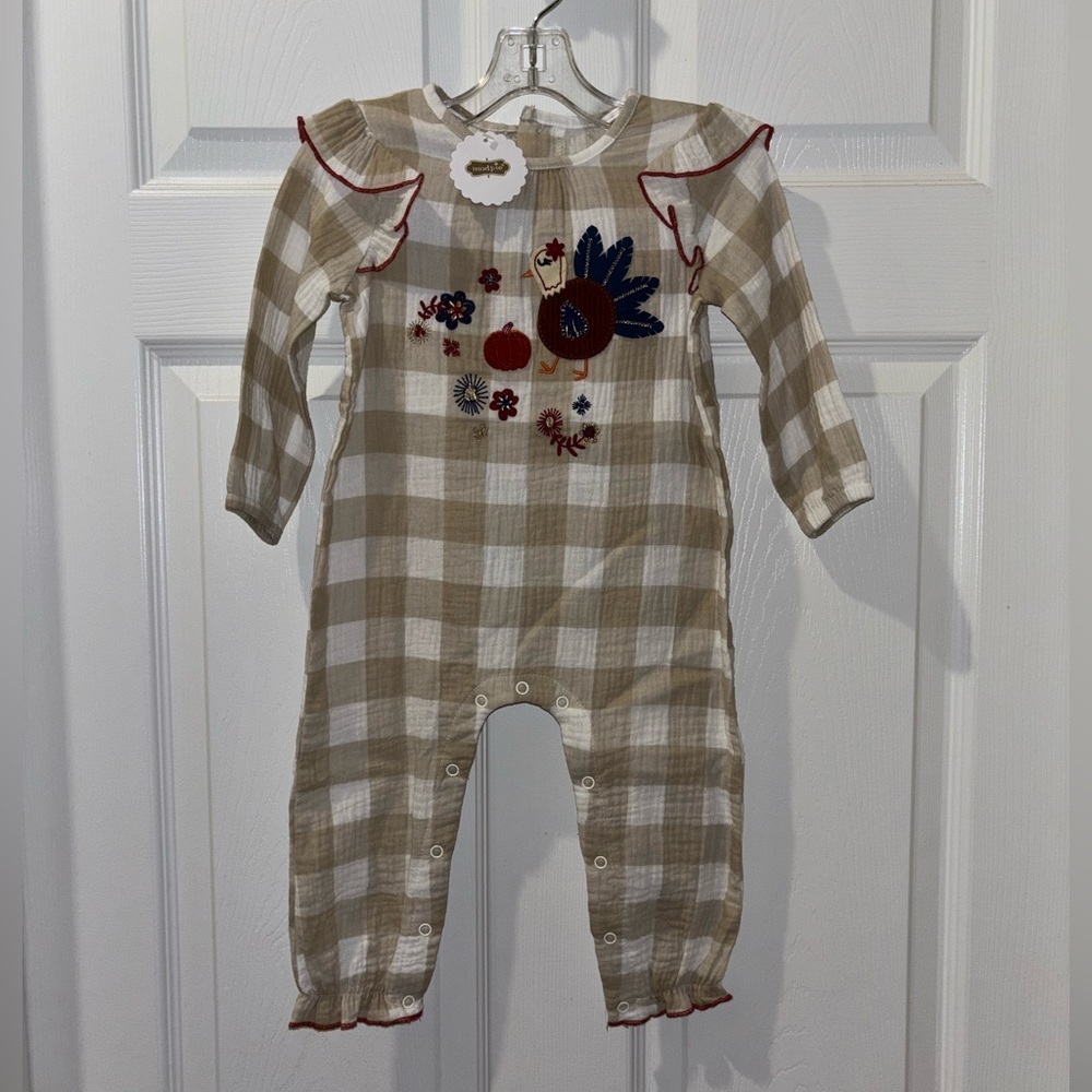 Mud Pie Baby Girls Thanksgiving Cream Turkey Applique One-Piece bodysuit​​